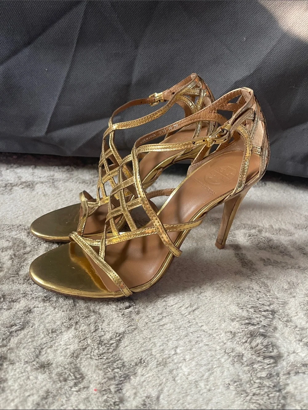 Tory Burch Gold Strappy High-Heel Sandals size 7 women